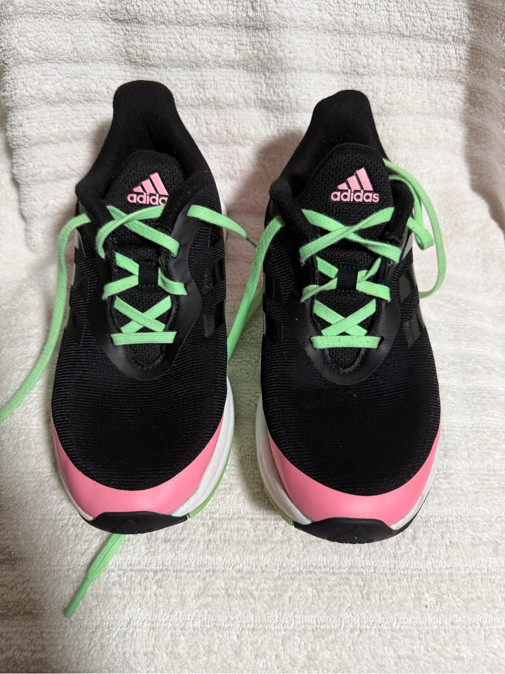 Adidas Women's FortaRun Black Pink and Mint Green Athletic Sneakers Size 6.5